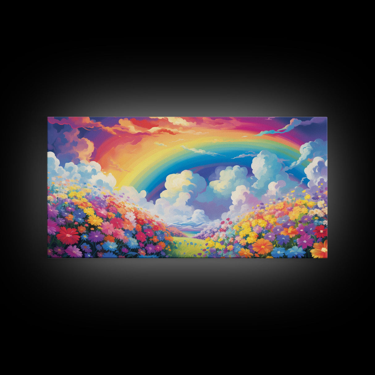 Rainbow Wall Decor, Spring Meadow Print, Wildflower Meadow, Panoramic Art, Wall Art, Canvas Art, Landscape Art, Nursery Wall Art, Kids Art