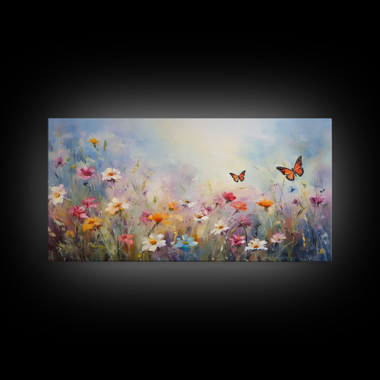 Butterflies Wall Art, Wildflower Meadow, Panoramic Art, Wall Art, Canvas Art, Landscape Art, Spring Meadow Print, Wife Gift, Boho Wall Art