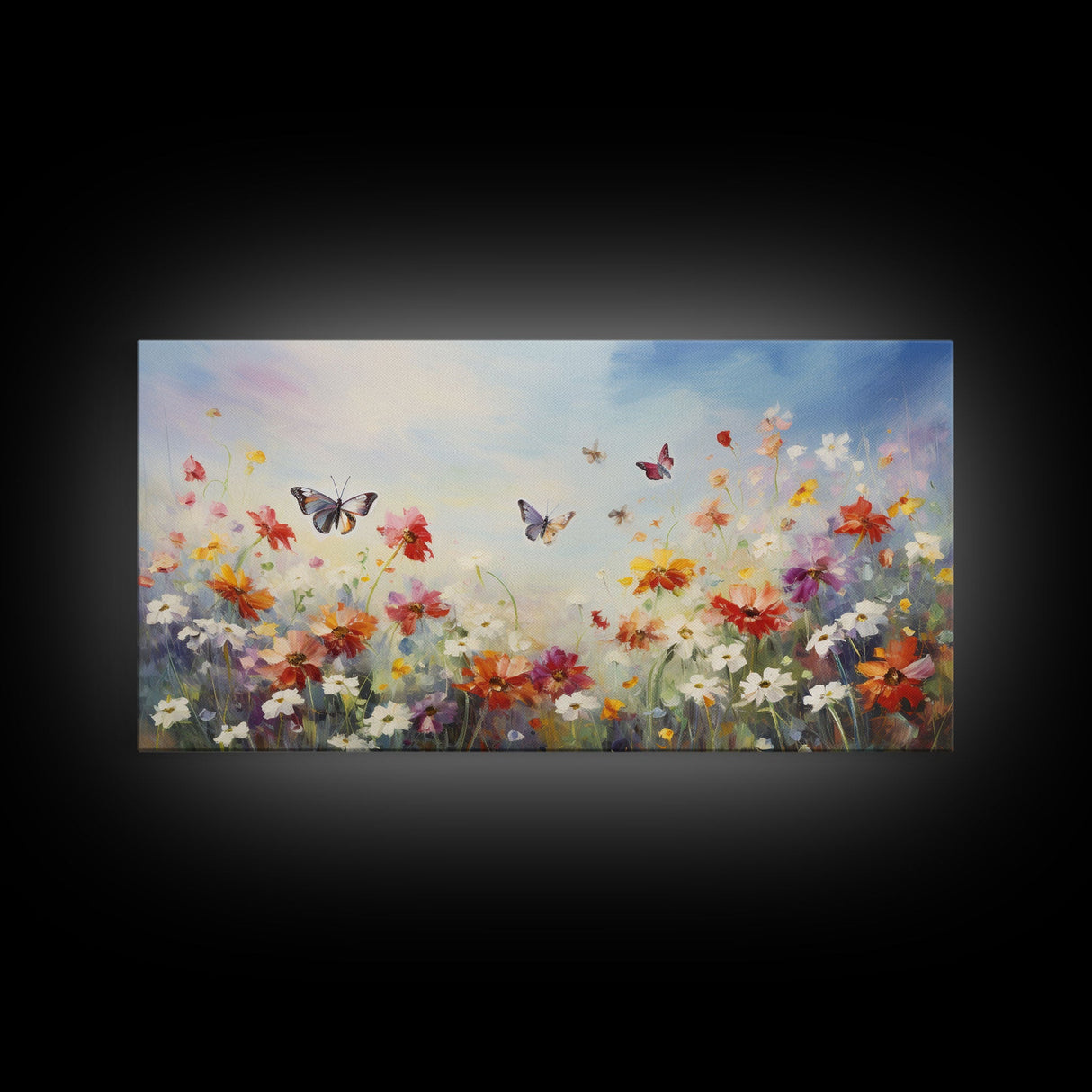 Spring Meadow Print, Butterflies Wall Art, Panoramic Art, Wall Art, Canvas Art, Landscape Art, Wildflower Meadow, Teacher Gift, Kitchen Art