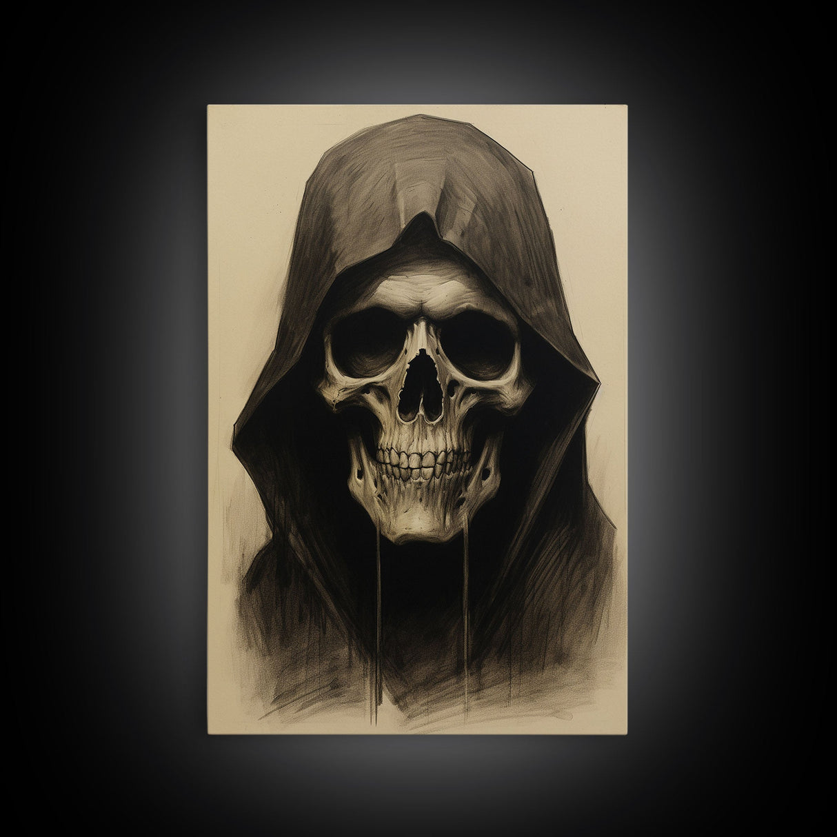 Cool Halloween Decor, Portrait Of The Grim Reaper, Spooky Halloween Art, Framed Canvas Print, Halloween Canvas Art