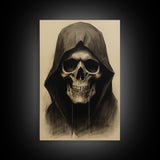 Cool Halloween Decor, Portrait Of The Grim Reaper, Spooky Halloween Art, Framed Canvas Print, Halloween Canvas Art