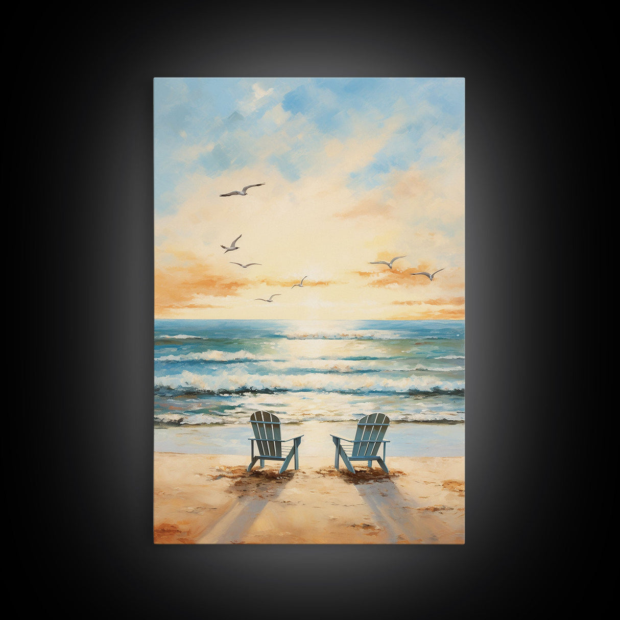 Calming Wall Art, Beach Print, Sunset Art, Relaxing Wall Art, Canvas Print, Wall Art, Vertical Print, Beach Chair, Coastal Wall Decor