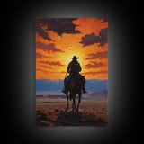 Cowboy Silhouette Wall Art, Western Wall Decor, Sunset Wall Art, Canvas Print, Wall Art, Vertical Art, Teen Boy Wall Art, Rustic Wall Decor