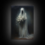 The Ghost With The Flowers, Halloween Canvas Print, Framed Canvas, Unique Wall Art, Goth Art, Dark Academia, Witch Art, Witchcraft