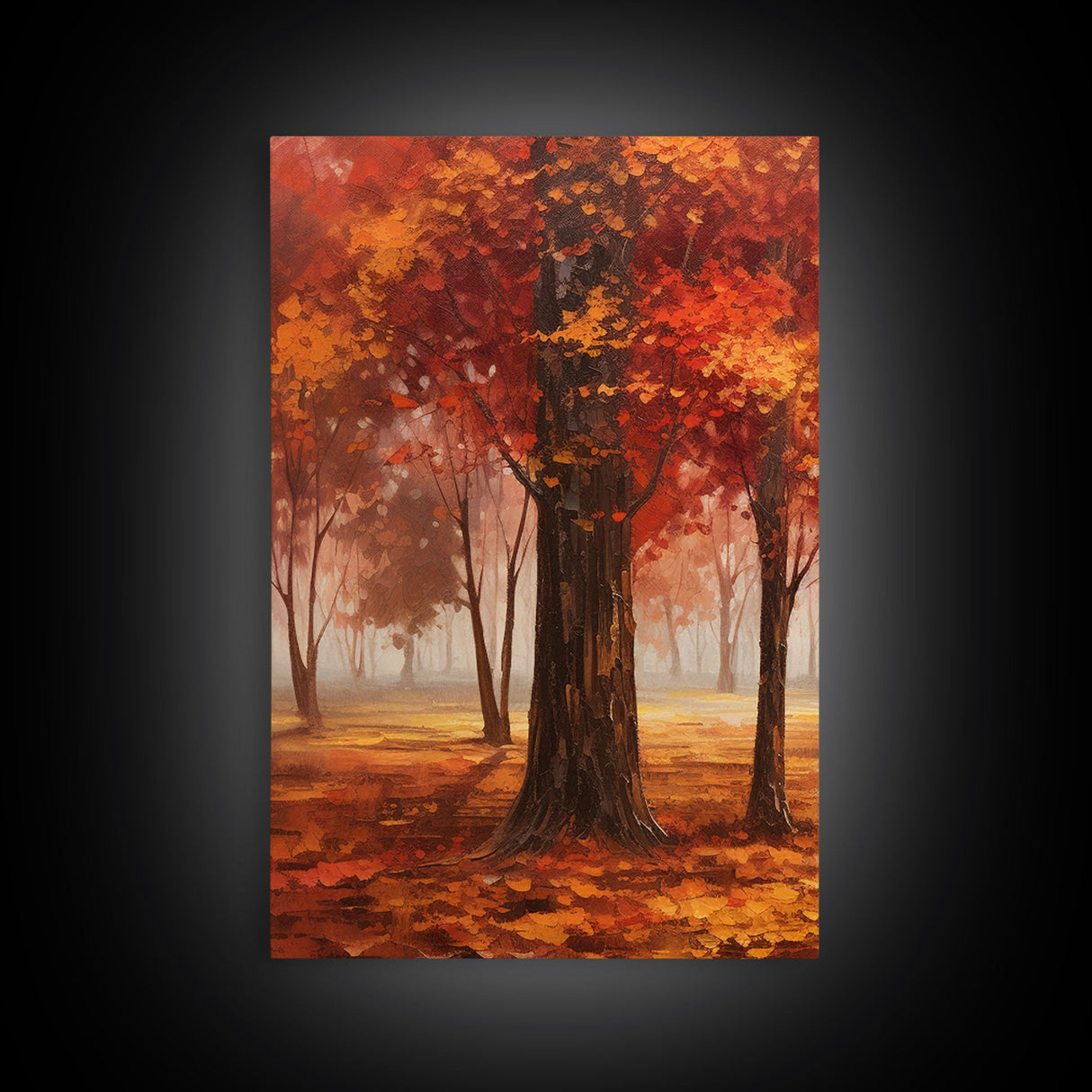 Fall Decor, 3 Piece Wall Art Set, Autumn Forest Oil Painting Canvas Prints, Fall Decorations, Halloween Art, Fall Forest Landscape Painting