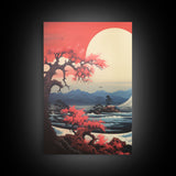 Asian Art, Japanese Wall Art, Mountains Print, Sunset Print, Canvas Print, Wall Art, 3 Piece Wall Art, Dorm Room Art, Gaming Wall Decor