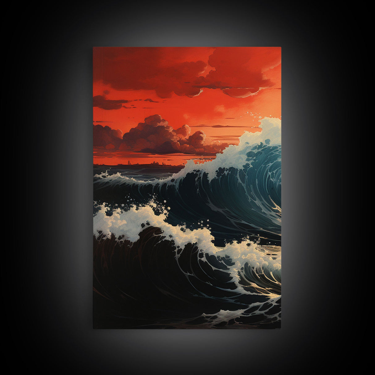 Asian Art, Japanese Wall Art, Ocean Waves, Sunset Art, Canvas Print, Wall Art, 3 Piece Wall Art, Trendy Wall Art, Modern Art Prints