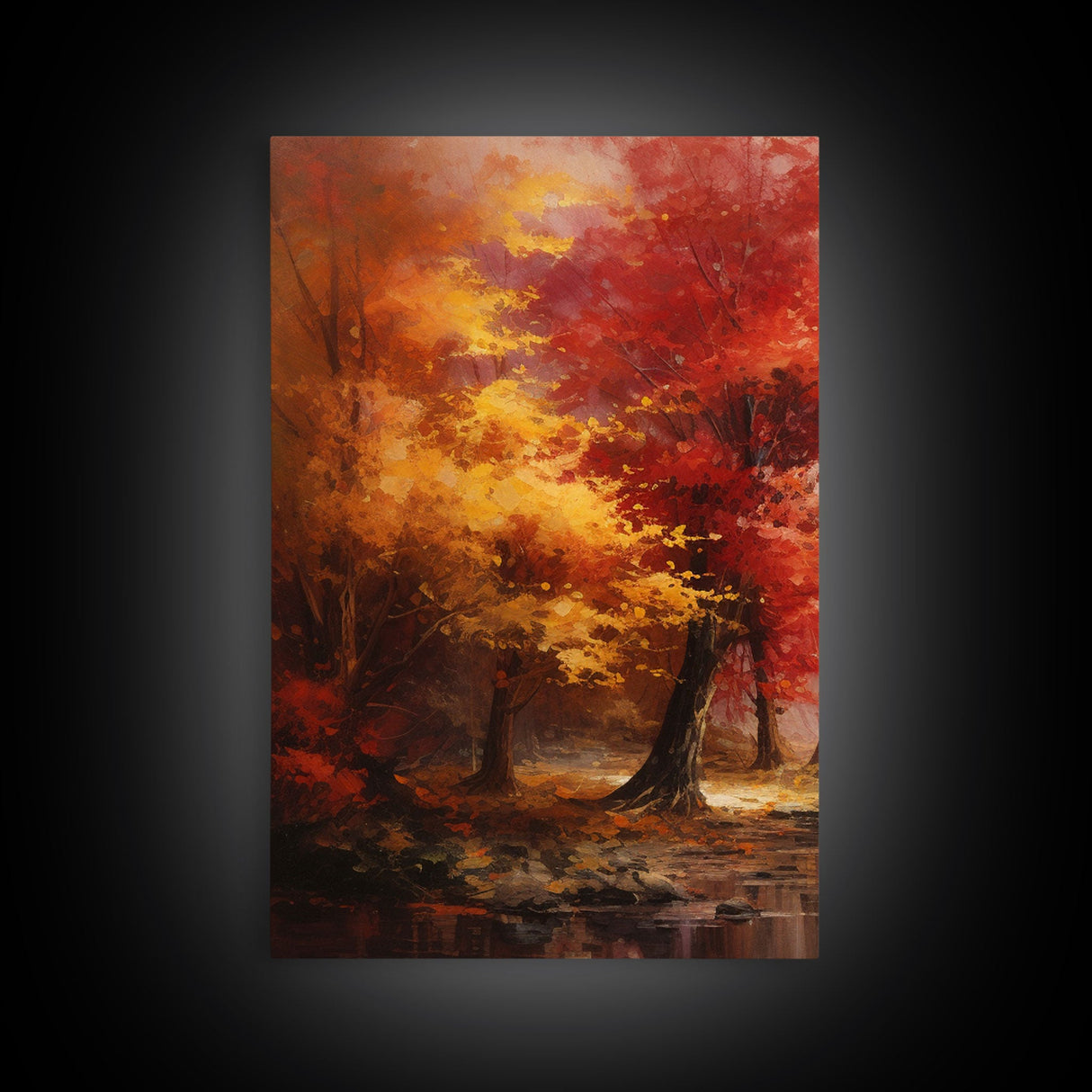 Fall Decor, 3 Piece Wall Art Set, Autumn Forest Oil Painting Canvas Prints, Fall Decorations, Halloween Art, Fall Forest Landscape Painting