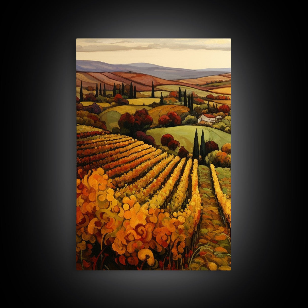 Italian Vineyard Framed Canvas Prints, Minimalist Fall Decor, Fall Centerpiece Art, Autumn Centerpiece, 3 Piece Art, Large Wall Art