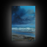 Night Time Beach Art, Framed Canvas Prints, Triptych 3 Panel Wall Art, Tropical Decor, Centerpiece Art