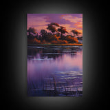 Beautiful 3 Piece Wall Art, Framed Canvas Print, 3 Piece Set, Lake House Decor, Sunset Over The Purple Marsh, Above Sofa Art