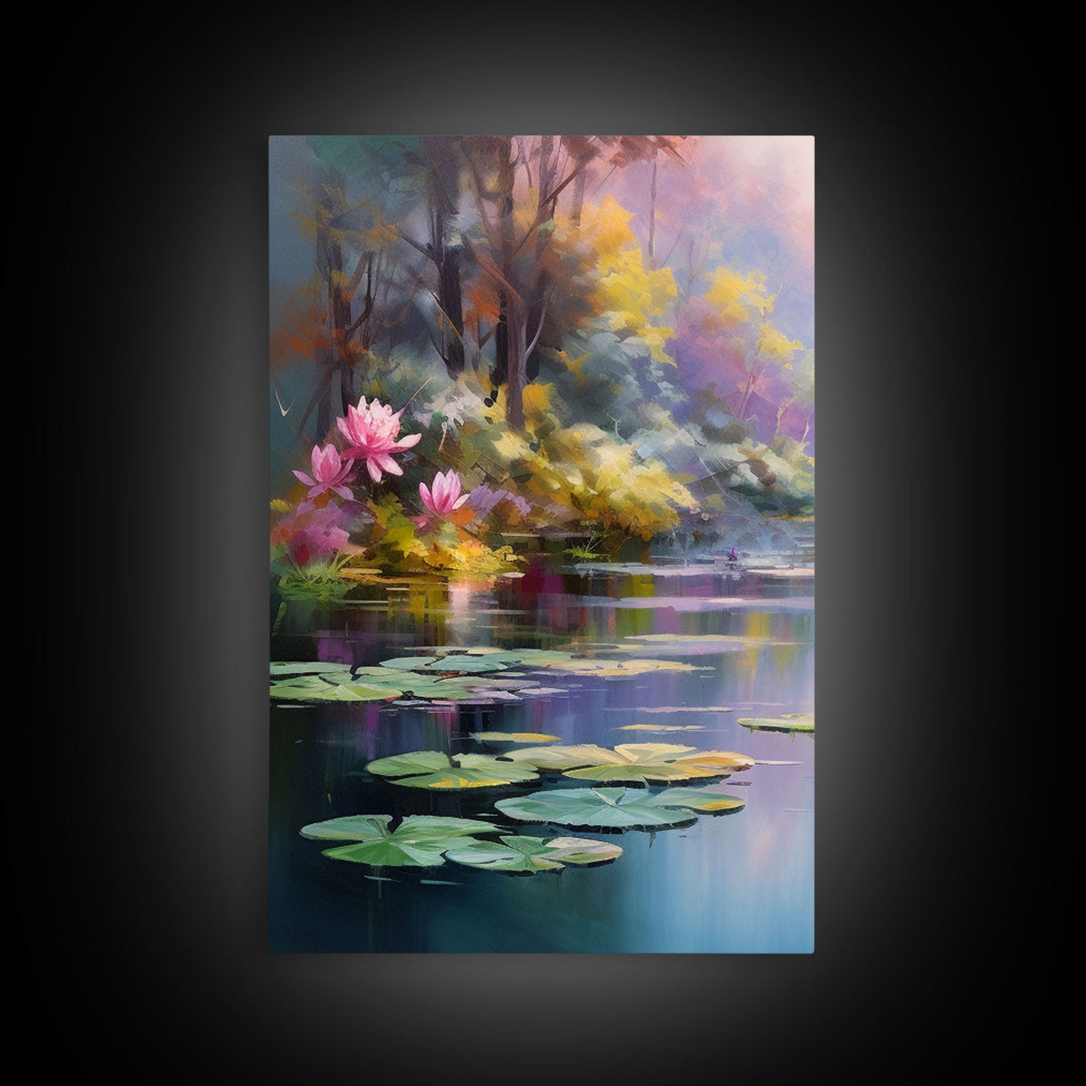 The Lilly Pads, Framed Canvas Prints, 3 Piece Art, Beautiful Pond Painting, Centerpiece Art, Nature / Landscape Painting