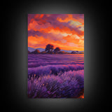 Purple Lavender Fields, 3 Piece Wall Art, Framed Canvas Print, Beautiful Original Landscape Painting, Sunset Painting, Farmhouse Decor