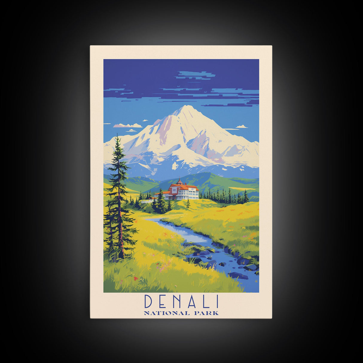 Denali National Park Travel Poster Print, Canvas Print Wall Art, Alaska Travel Art, Midcentury Modern Travel Decor, MCM Wall Art