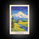 Denali National Park Travel Poster Print, Canvas Print Wall Art, Alaska Travel Art, Midcentury Modern Travel Decor, MCM Wall Art