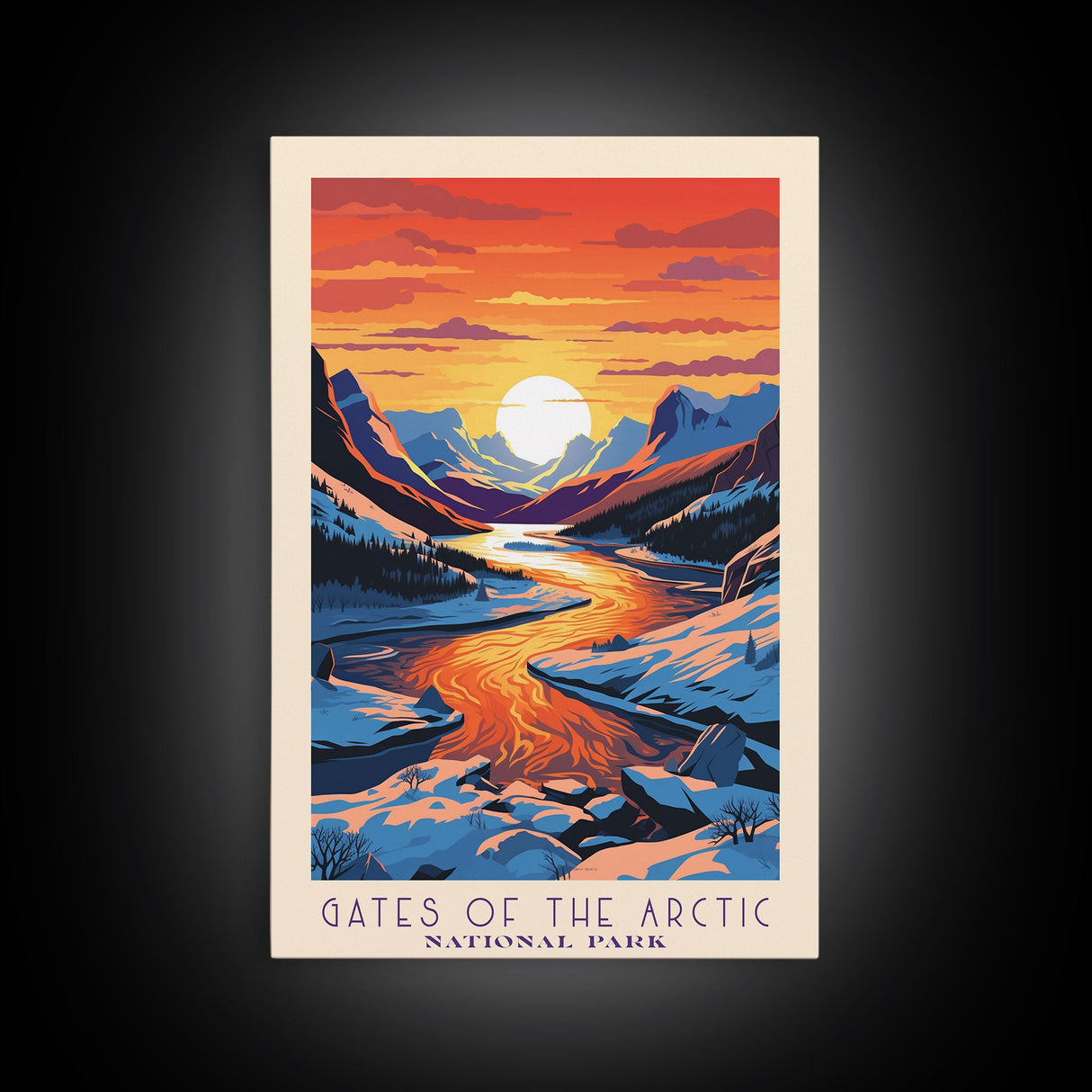 Gates of the Arctic National Park Travel Poster Art, Canvas Print Wall Art, Alaska Travel Art, Midcentury Modern Travel Decor, MCM Wall Art