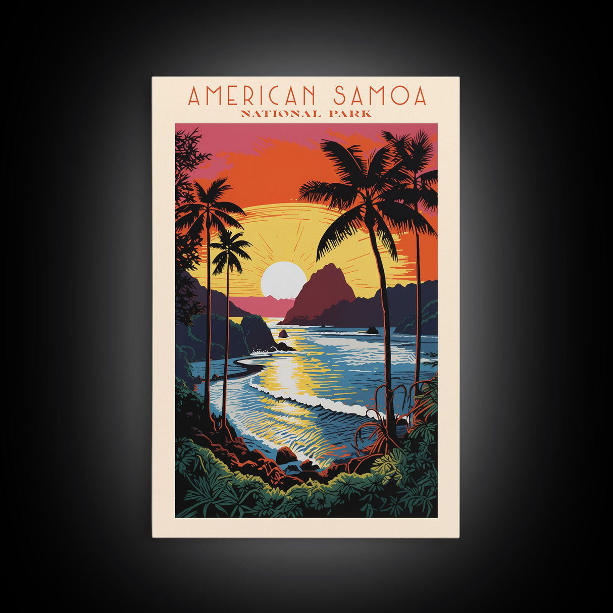 American Samoa National Park, Framed Wall Art Canvas Print, Travel Poster, Travel Art, Roadtrip Decor, Cool Wall Art, Retro State Park Art