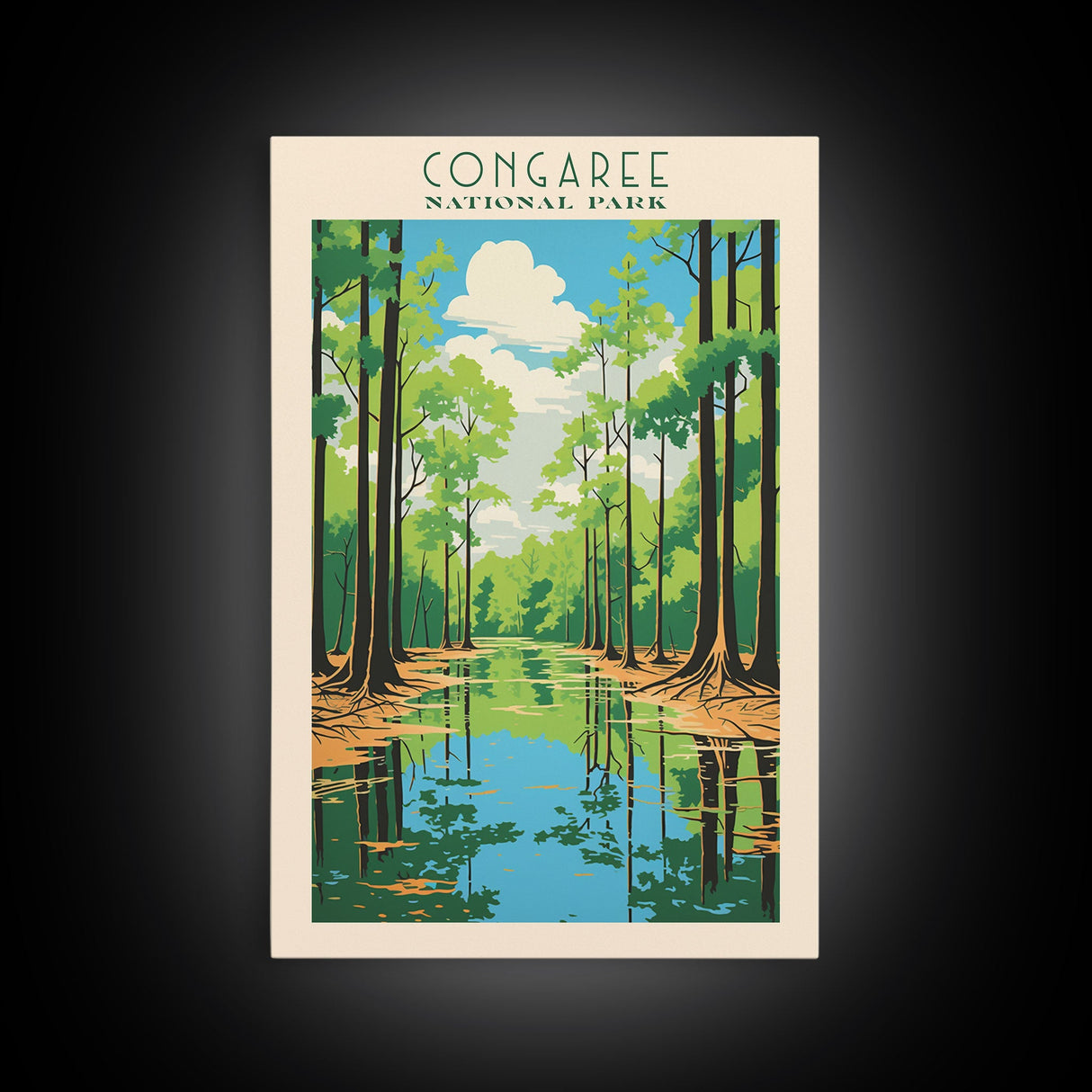 Congaree National Park Travel Poster Print, Canvas Print Wall Art, South Carolina Travel Art, Midcentury Modern Travel Decor