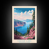 Crater Lake National Park Travel Poster Print, Canvas Print Wall Art, Oregon Travel Art, Midcentury Modern Travel Decor