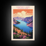 Crater Lake National Park Travel Poster Print, Canvas Print Wall Art, Oregon Travel Art, Midcentury Modern Travel Decor