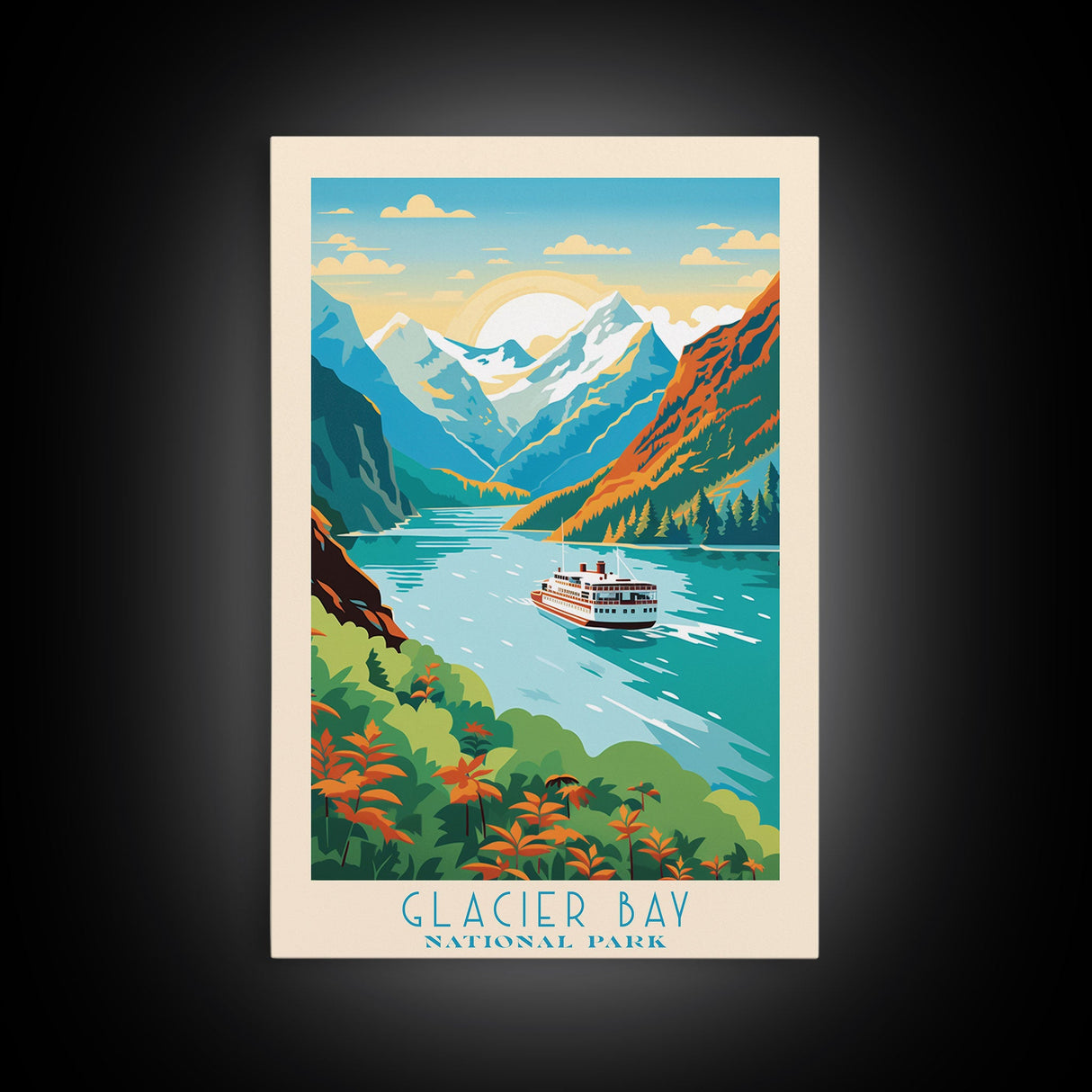 Glacier Bay National Park Travel Poster Art, Canvas Print Wall Art, Alaska Travel Art, Midcentury Modern Travel Decor, MCM Wall Art