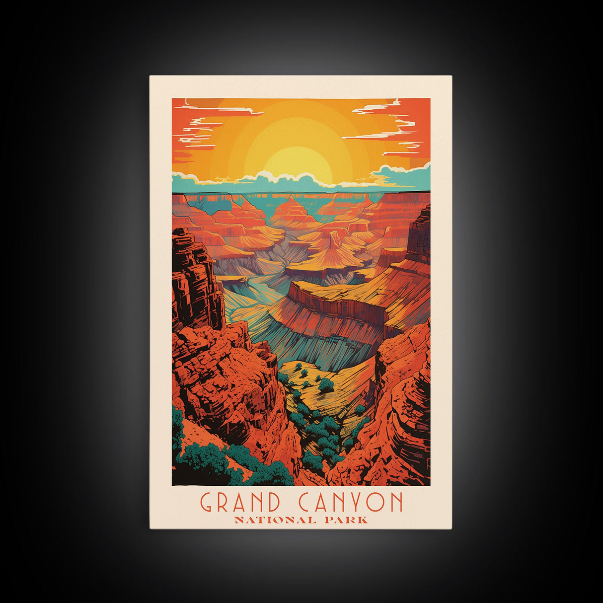 Grand Canyon National Park Travel Poster Art, Canvas Print Wall Art, Arizona Travel Art, Midcentury Modern Travel Decor, MCM Wall Art