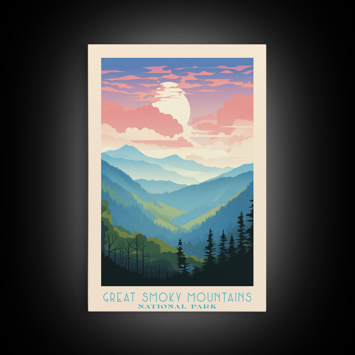 Great Smoky Mountains National Park Travel Poster Art, Canvas Print Wall Art, Tennesee Travel Art, Midcentury Modern Travel Decor, Wall Art