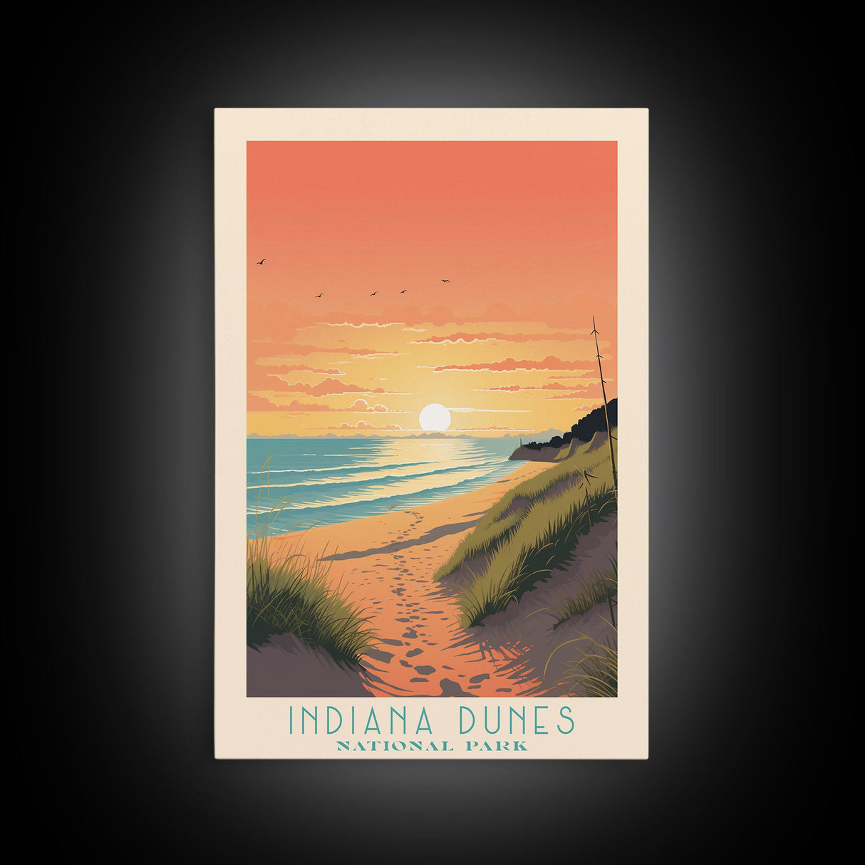 Indiana Dunes National Park Travel Poster Art, Canvas Print Wall Art, Indiana Travel Art, Midcentury Modern Travel Decor, Wall Art