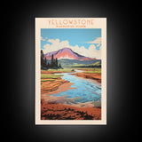 Yellowstone National Park,  Wyoming Travel Art, National Park Print, Minimalist Travel Art, Midcentury Modern Retro Style Landscape