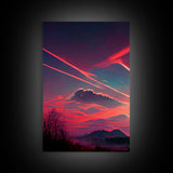 Outrun Style Sunset Over The Mountains, 3 Piece Wall Art, Ready To Hang Canvas Print, Cool Unique Living Room Wall Art Decor