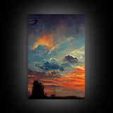 Forest Sunset Wall Decor, Oil Painting Style, 3 Piece Wall Art, Ready To Hang Canvas Print, Cool Unique Living Room Wall Art Decor