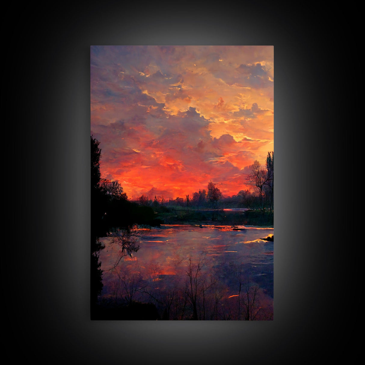 Forest Sunset Wall Decor, Oil Painting Style, 3 Piece Wall Art, Ready To Hang Canvas Print, Cool Unique Living Room Wall Art Decor