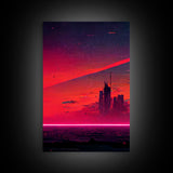 Cyber punk City At Sunset, Outrun, 3 Piece Wall Art, Ready To Hang Canvas Print, Cool Unique Mancave wall Art Decor