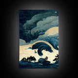 Retro Japanese Style Wave Art, A Storm Torrent, 3 Piece Wall Art, Ready To Hang Canvas Print