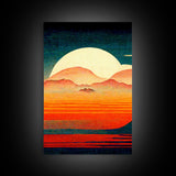 Retro Japanese Style Sunset Art, A Storm Torrent, 3 Piece Wall Art, Ready To Hang Canvas Print