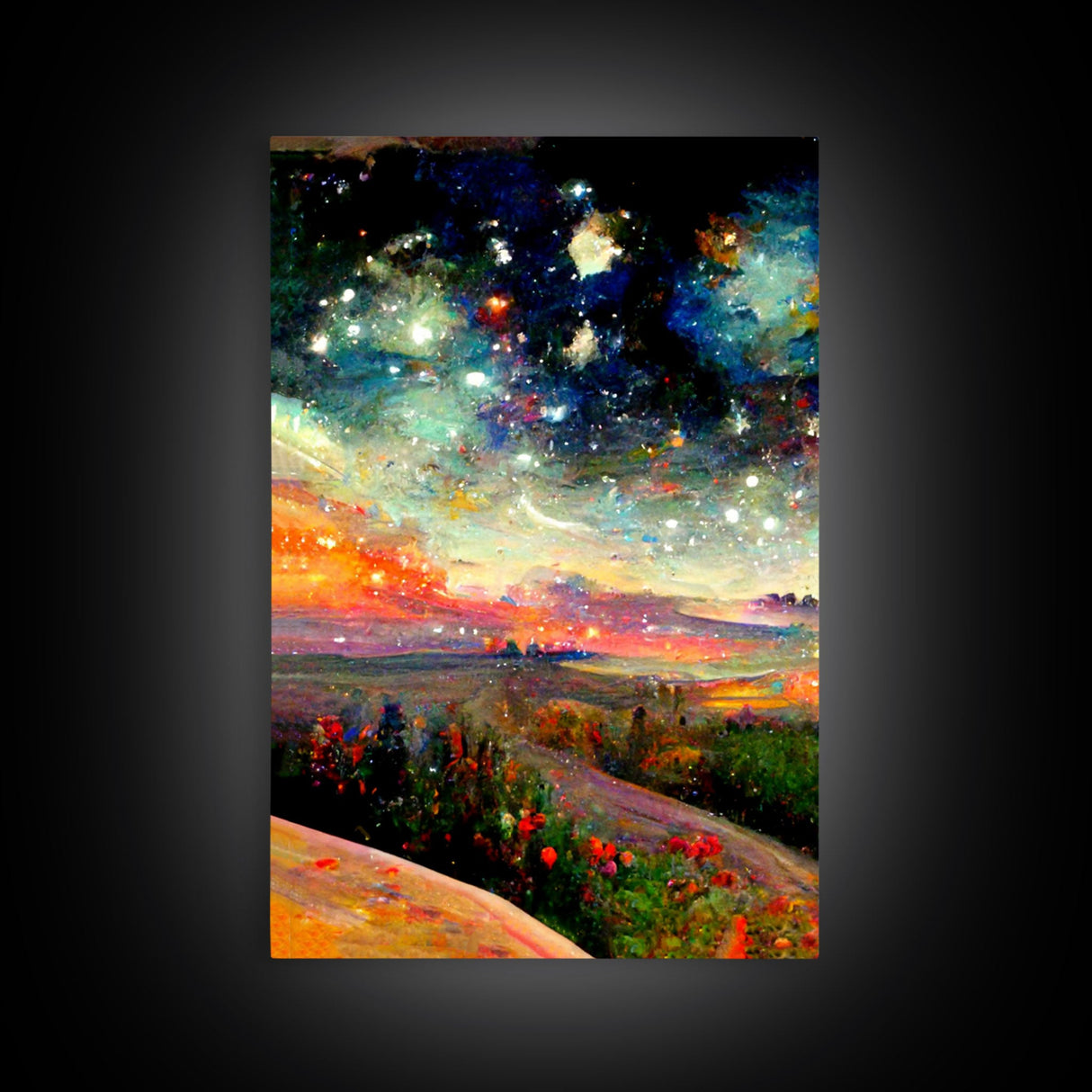 Night Starry Sky Landscape Colorful Night Sky Nature Living Room Wall Art Spiritual Starry, 3 Piece Wall Art, Ready To Hang Canvas Print