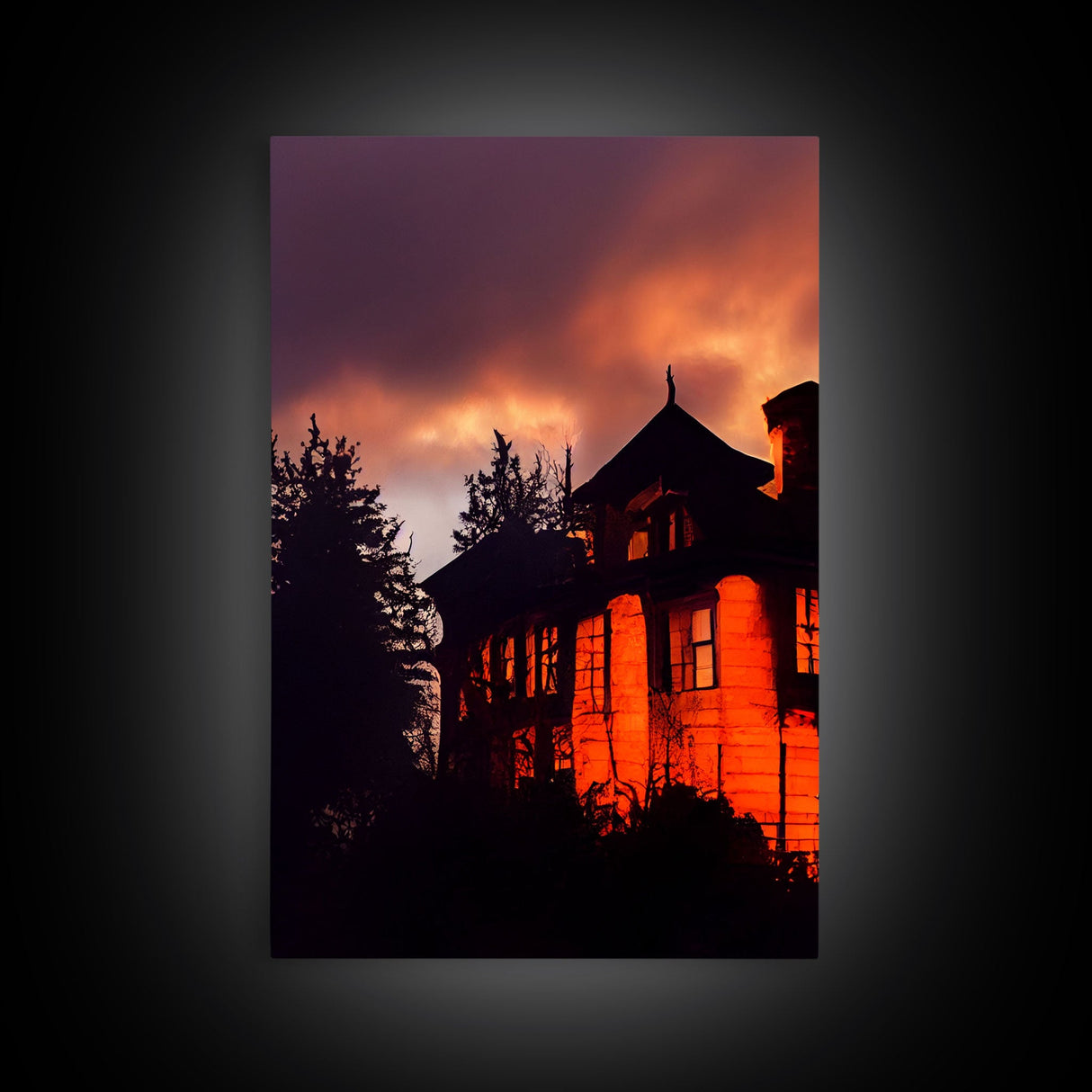 3 Piece Canvas Wall Decor, Ready To Hang Canvas Prints, Victorian Style Haunted House, Spooky Halloween Wall Art Decor