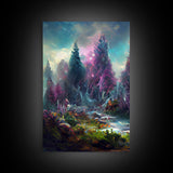 High Fantasy Forest Wall Art, Panoramic Art, Fantasy RPG Concept Art, 3 Piece Wall Art, Ready To Hang Canvas Print