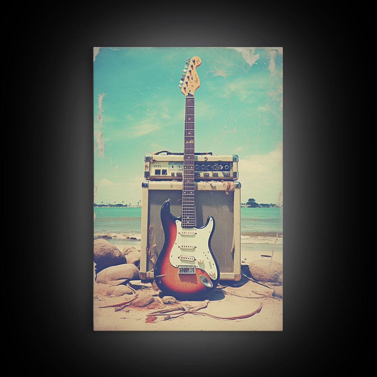 Electric Guitar, Guitar Wall Art, Music Wall Art, Canvas Print, Wall Hanging, Portrait Art, Guitar Player Gift, Music Wall Decor, Beach Art