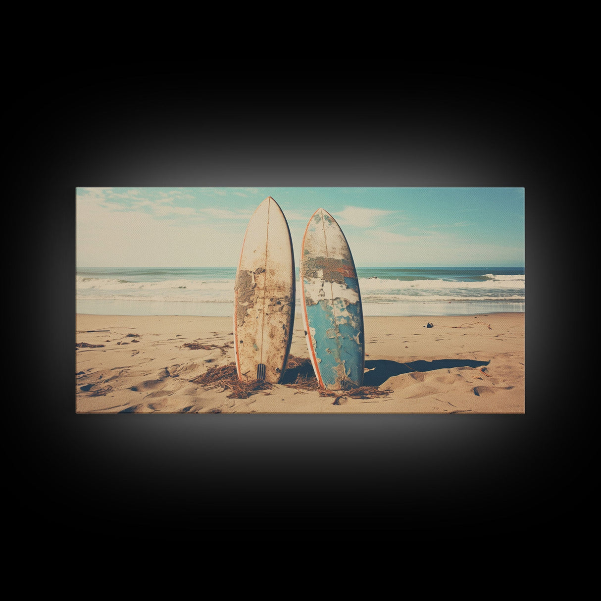 Abandoned Surfboards On Miami Beaches In the 1980s - Framed Canvas Print - Photography Print - Vaporwave Aesthetic Wall Art