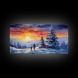 A Christmas Day Hike - Winter Wonderland Framed Canvas Print - Christmas Decor - Christmas Oil Painting - Holiday Wall Art Painting