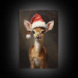 Cute Deer Wearing A Santa Hat, Christmas Decor, Woodland Animals, Christmas Wall Art, Winter Decor, Holiday Decor, Seasonal Decor