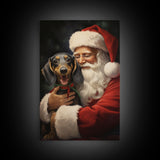 Santa and his Dachsund, Framed Canvas Print, Christmas Wall Art, Xmas Art, Christmas Art Print, Santa Decor