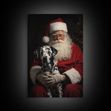 Santa and his Dalmation, Framed Canvas Print, Christmas Wall Art, Xmas Art, Christmas Art Print, Santa Decor