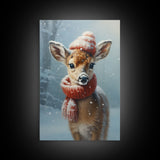 Cute Christmas Deer - Farmhouse Christmas Decor - Fawn Dressed For Christmas - Xmas Decor - Christmas Wall Art- Holiday Decorations