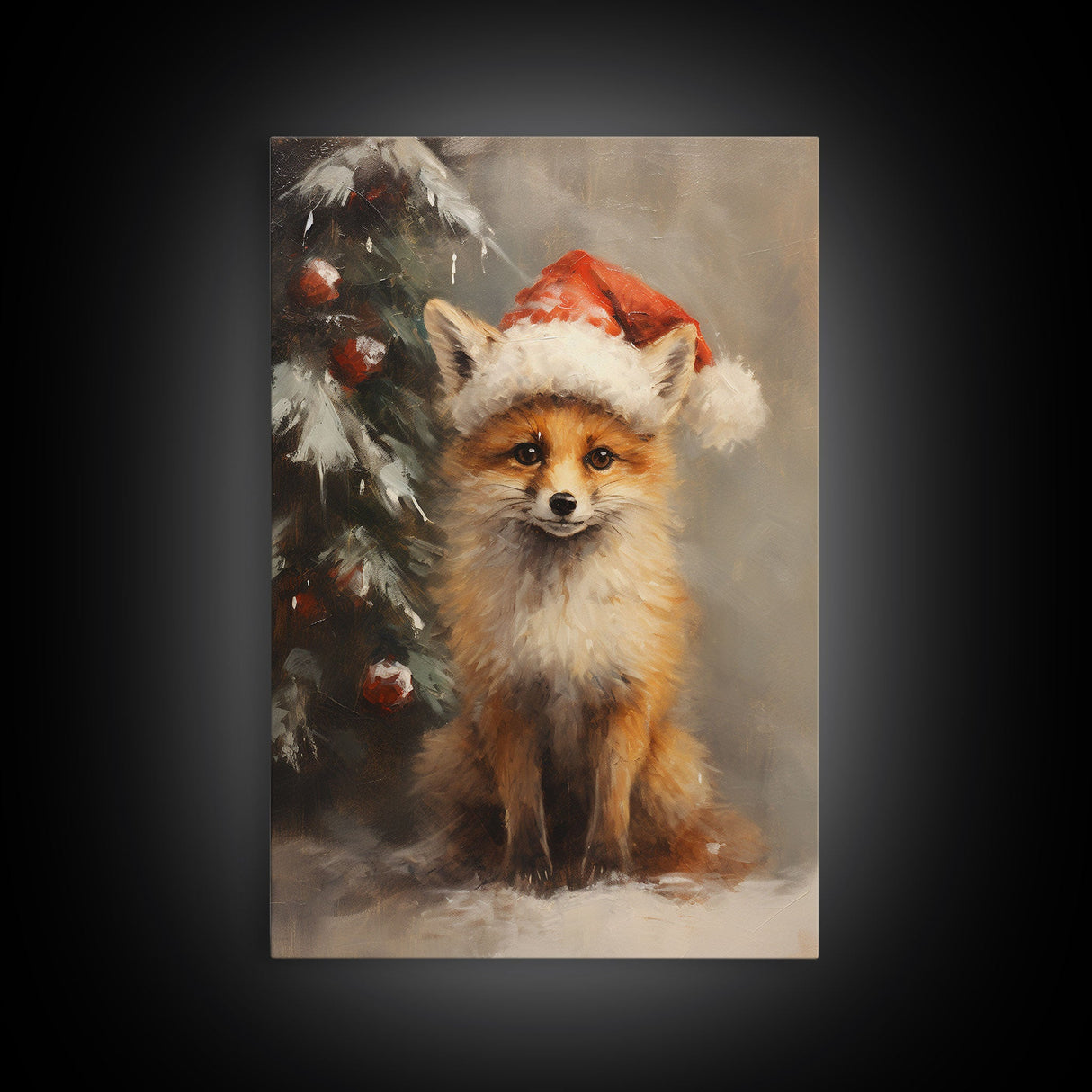 Cute Christmas Red Fox - Farmhouse Christmas Decor - Fawn Dressed For Christmas - Xmas Decor - Christmas Wall Art- Holiday Decorations