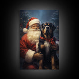 Santa Holding A Rottweiler, Framed Canvas Print, Christmas Wall Art, Xmas Art, Christmas Art Print, Santa Decor, Farmhouse Christmas