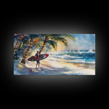 Surfer Christmas Tropical Canvas Print | Beach Christmas Art | 2024 Holiday Wall Art | Tropical Christmas Home Decor Gift Idea Coastal Decor