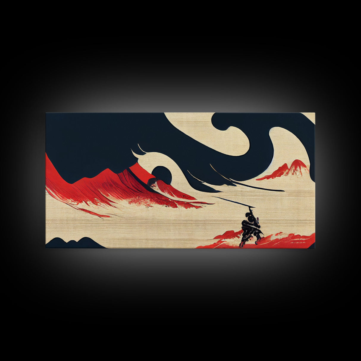 Samurai Fighting The Ocean, ready to hang canvas print wall art, framed canvas wall art, mancave decor