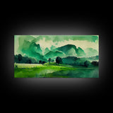 Emerald Green Watercolor Landscape Abstract, ready to hang canvas print wall art, framed canvas wall art